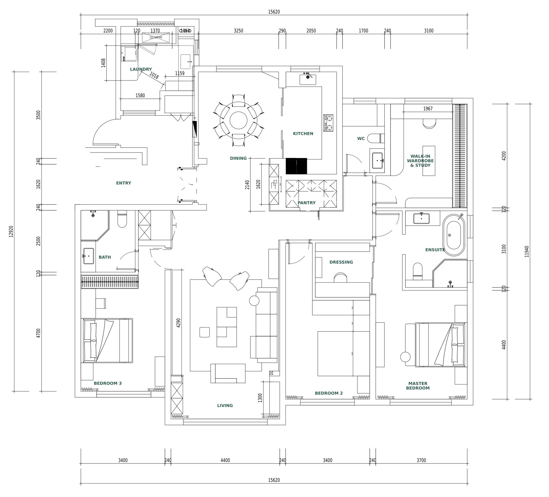 Floor plan of the residence with room labels in English