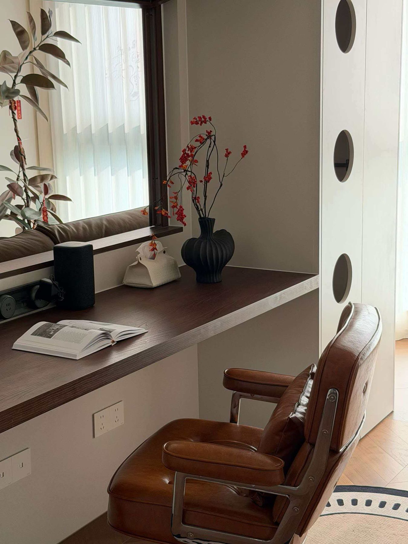 Built-in study desk by the window