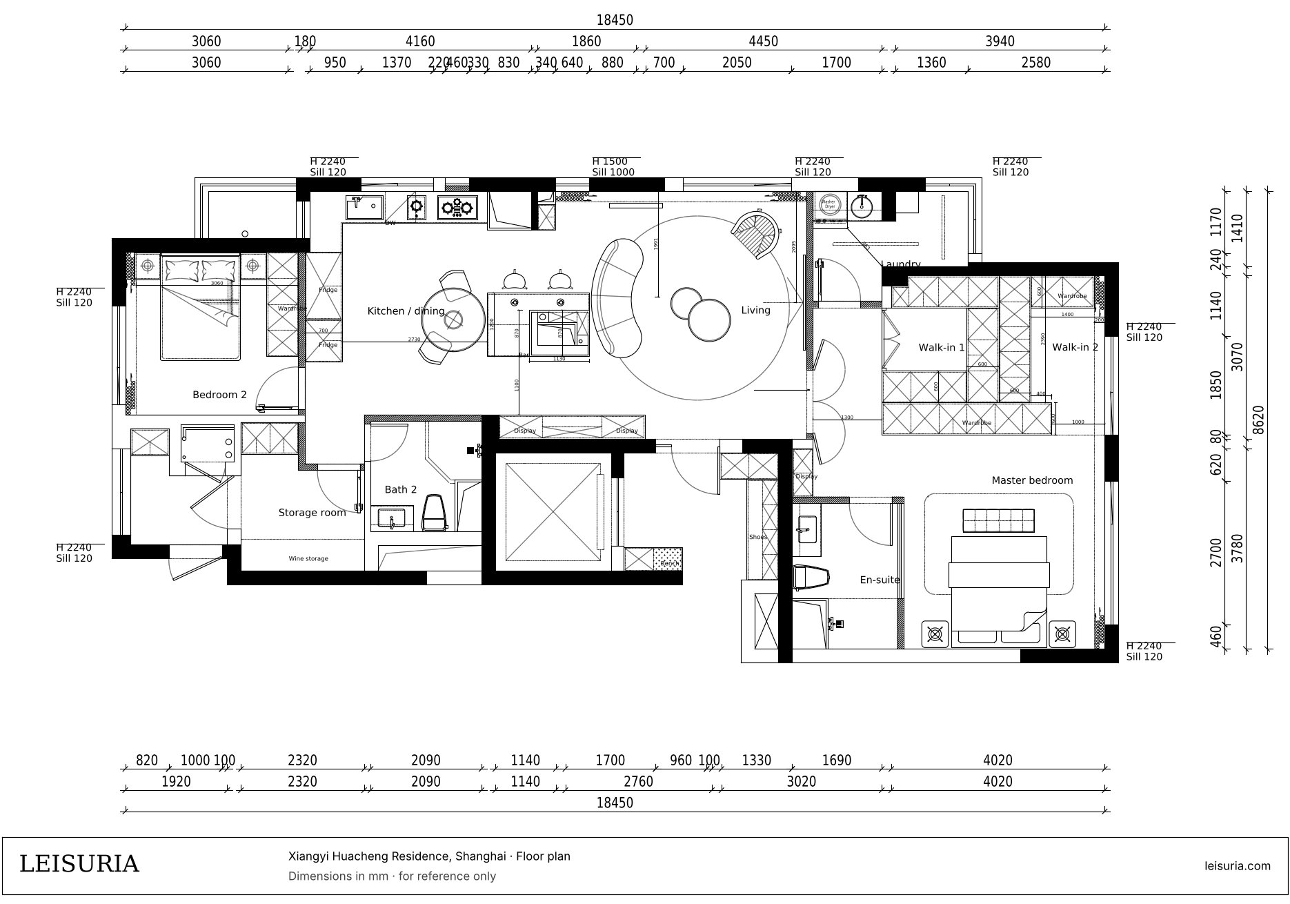 Floor plan of the apartment with room labels in English