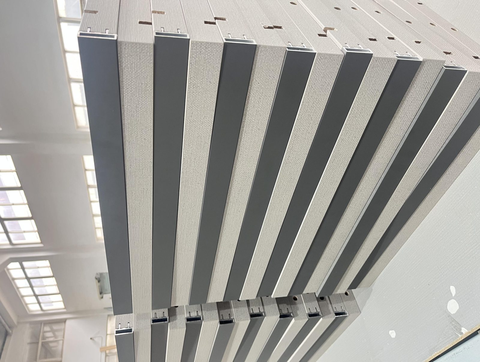 Stack of thick shelves with aluminium front strips
